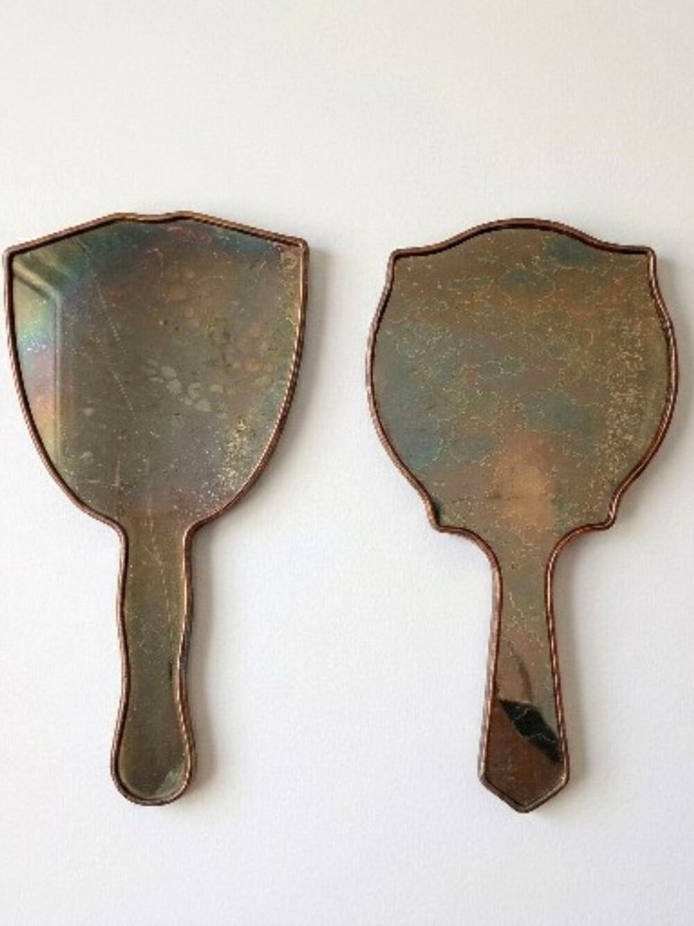 Vintage Handheld Mirror Pair Wall Decor Patina Hollywood Regency Vanity MCM Set